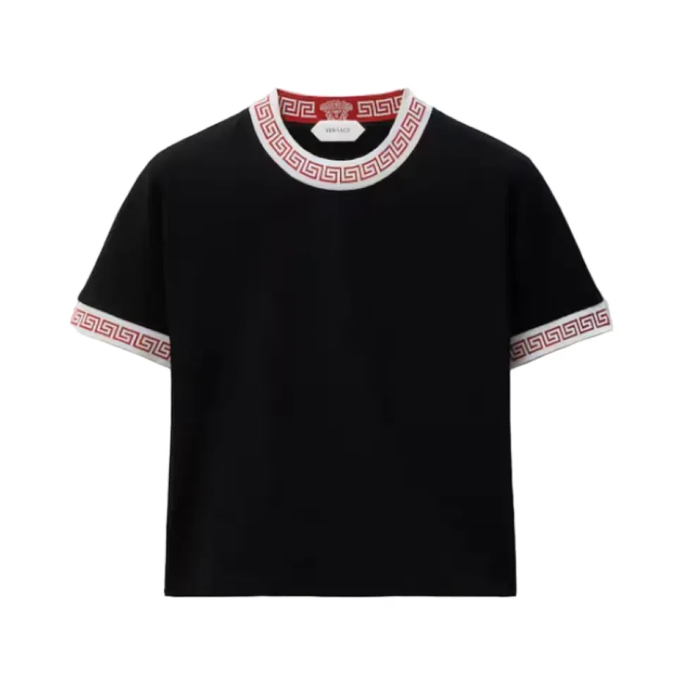 Bawełniany T-shirt z dżerseju z rozciągliwego materiału z żakardem