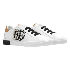 Białe skórzane sneakersy dziecięce z dżetami