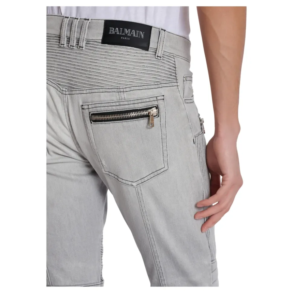Biker Jeans w szarym pikowanym denimu