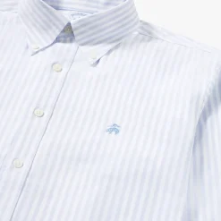 Błękitno-biała koszula casual z bawełny stretch non-iron o regularnym kroju z kołnierzykiem button-down