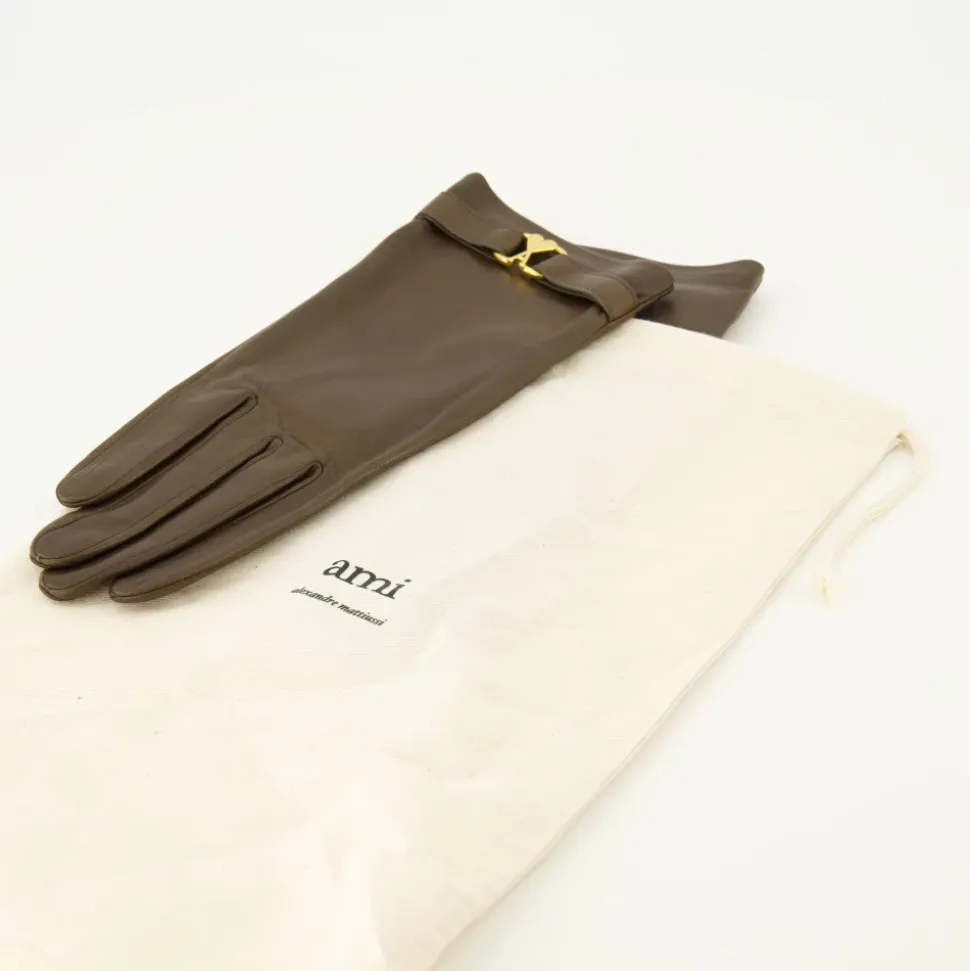 Brązowe Skórzane Rękawiczki Model Unisex