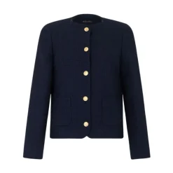 Collarless Gold Buttons Wool Jacket