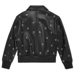 Cropped Leather Bomber LS Eyelet