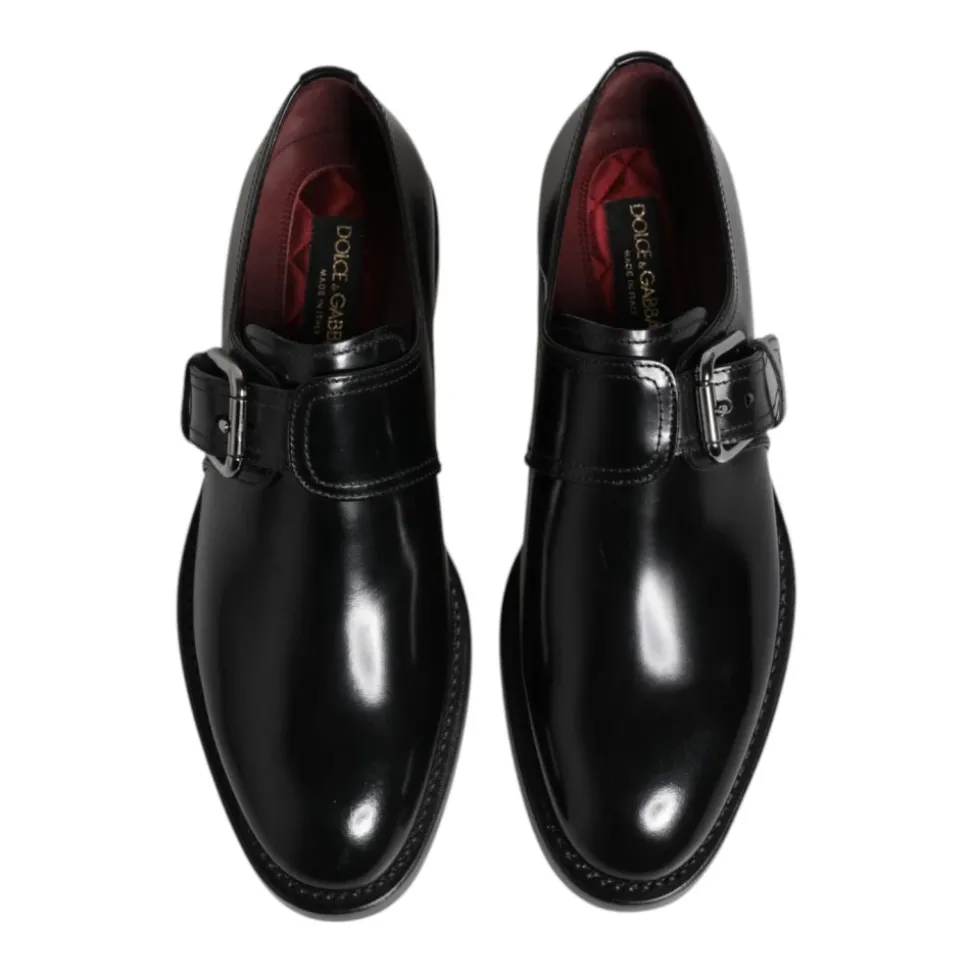 Czarne Skórzane Buty Monk Strap Derby