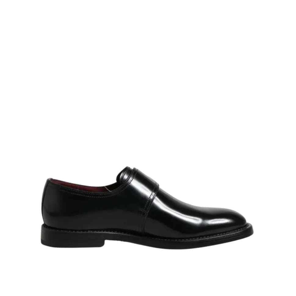 Czarne Skórzane Buty Monk Strap Derby