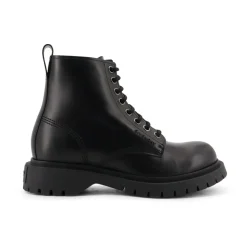 Czarne Skórzane Buty Włochy