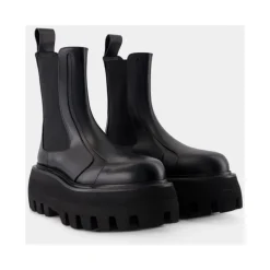 Czarne Skórzane Kalosze Slip-On