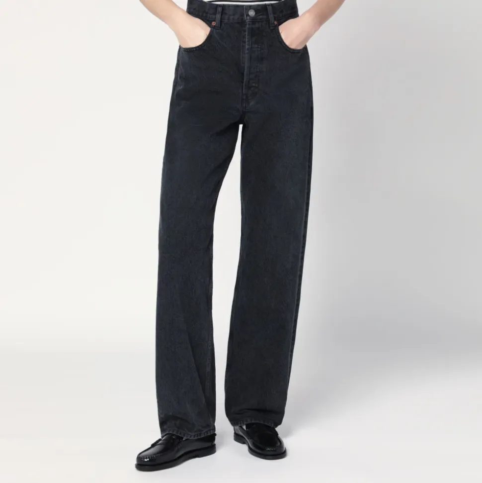 Czarne Straight Jeansy dla Kobiet