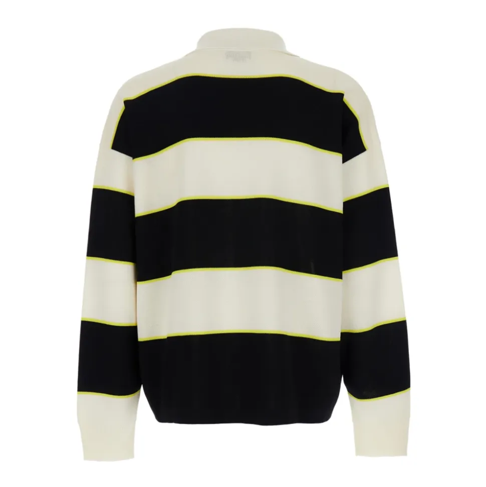 Czarny Sweter z Polo w Paski