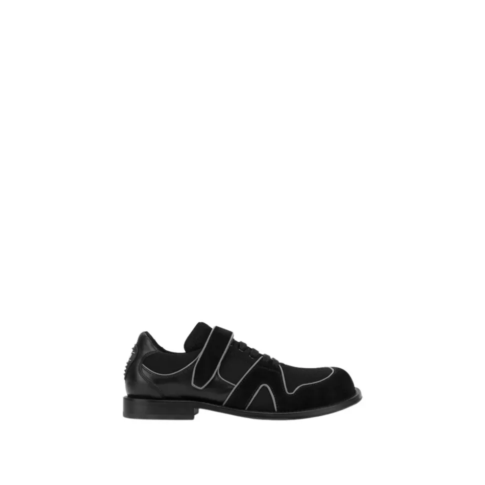 Derby Shoes w Skórze Cielęcej, Zamszu i Siateczce