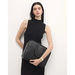 Elegancka tłoczona torba na laptopa z skóry