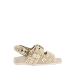 Floral-Applique Suede Sandal