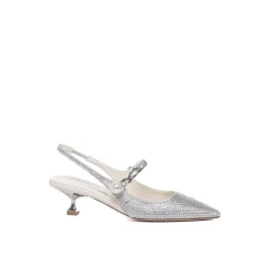 Jedwabne Czółenka Slingback Z Aplikacjami