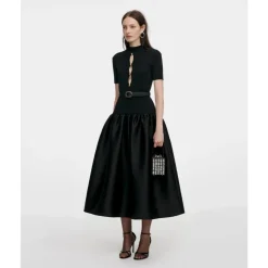 Knit Taffeta Midi Dress
