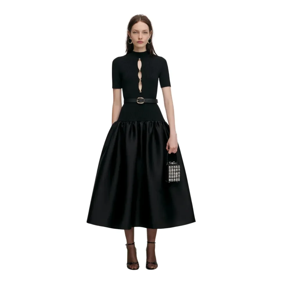 Knit Taffeta Midi Dress