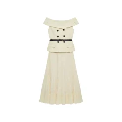 Lace-Detail Button-Front Midi Dress