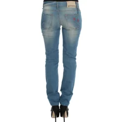 Luksusowe Niebieskie Slim Fit Designer Jeans
