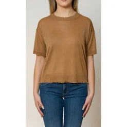 Maglia girocollo manica corta damage lurex