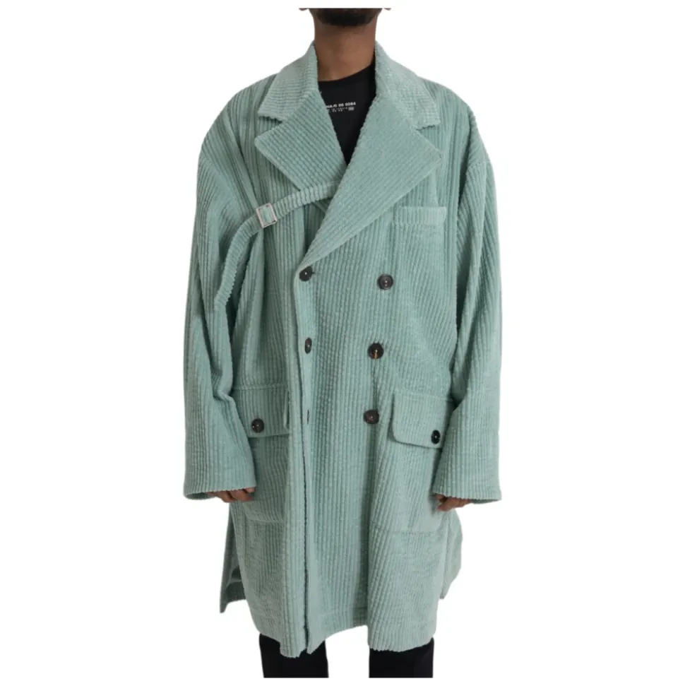 Niebieska Corduroy Trench Coat Kurtka