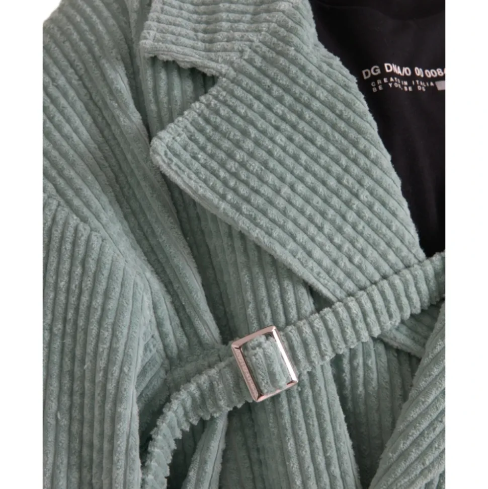 Niebieska Corduroy Trench Coat Kurtka