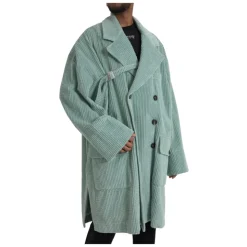 Niebieska Corduroy Trench Coat Kurtka