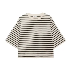 Pasiasty krótki T-shirt z bawełny