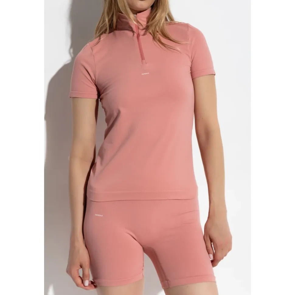 Plant-Stretch Zipped Short Sleeve Top
