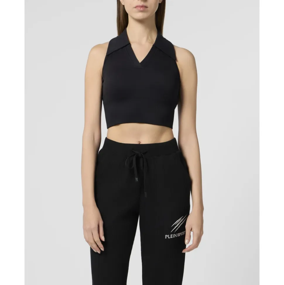 Polo Neck Cropped Top