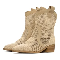 Suede Cowboy Boots - Beige