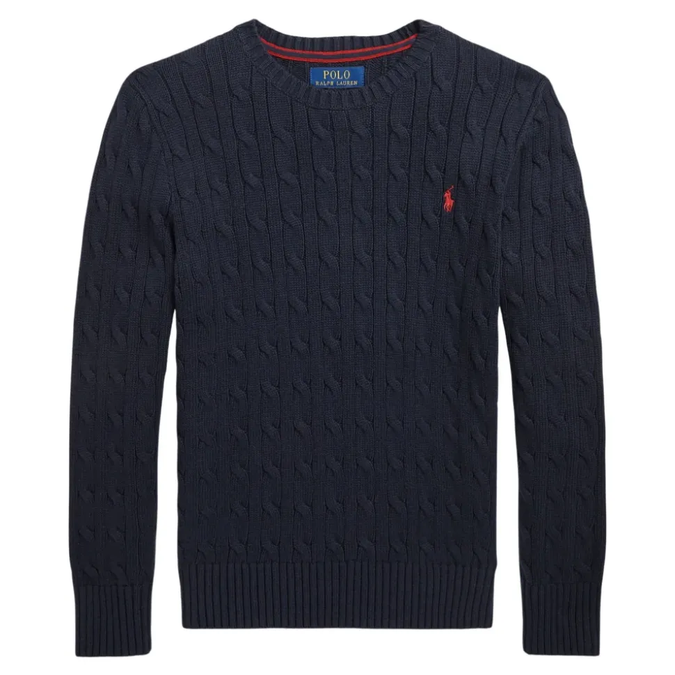 Sweter z dzianiny kablowej z bawełny z okrągłym dekoltem