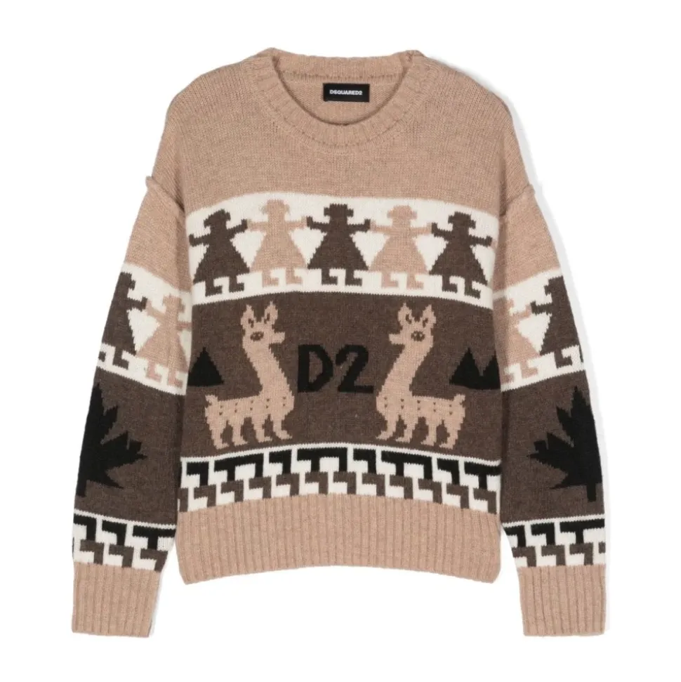 Sweter z okrągłym dekoltem i intarsjowym wzorem