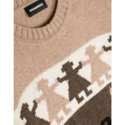 Sweter z okrągłym dekoltem i intarsjowym wzorem
