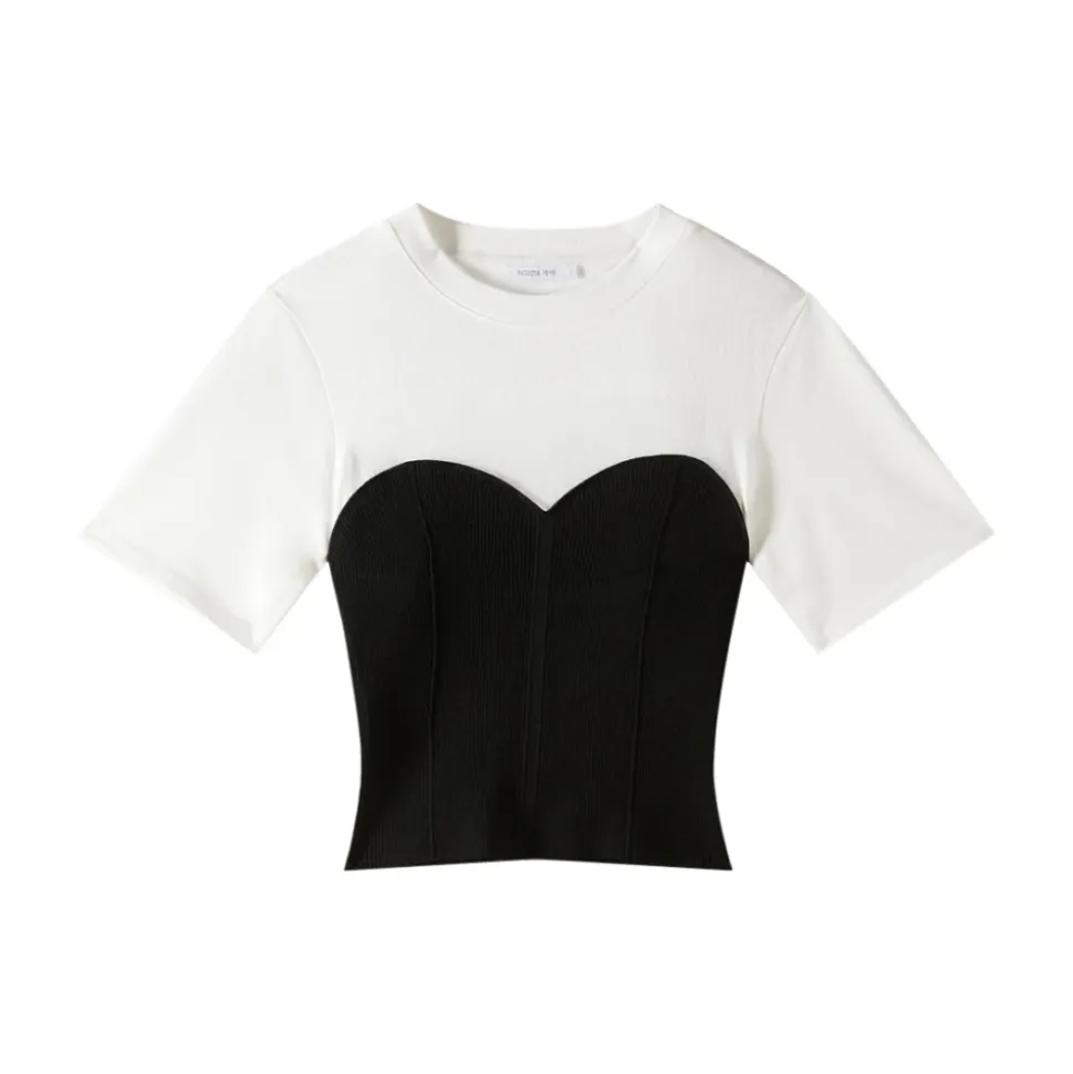 T-shirt z Dzianinowym Biustonoszem