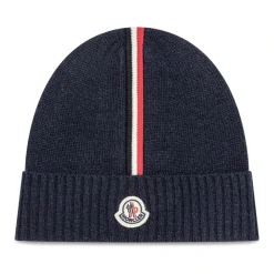 Wełniana czapka beanie z trójkolorowym obszyciem