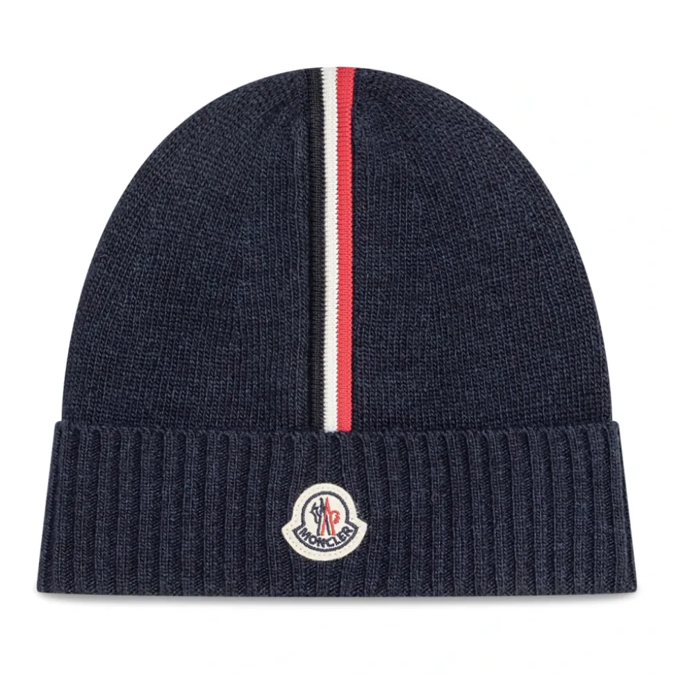 Wełniana czapka beanie z trójkolorowym obszyciem